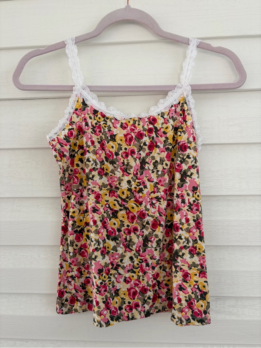 NWOT LOFT MP Floral Lace Trim Cami Tank Top Cottagecore Y2K
